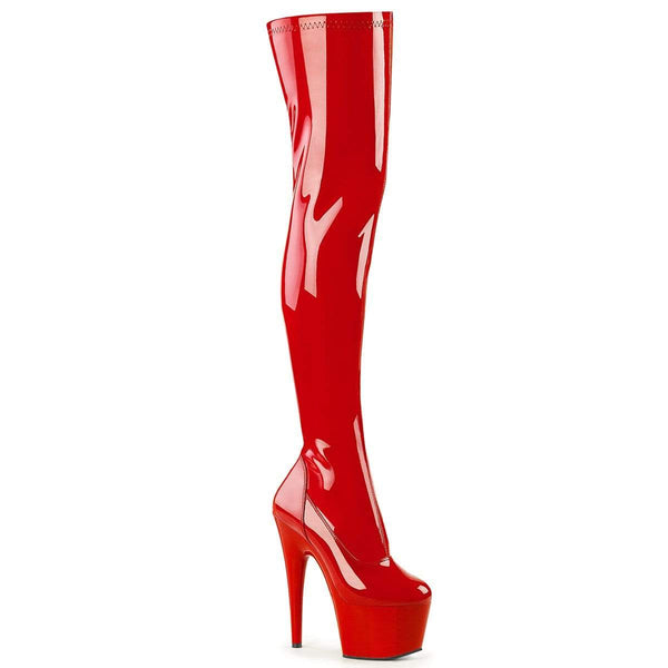 7" Heel, 2 3/4 " PF Thigh High Boots Red Str Pat/Red ADO3000/R/M