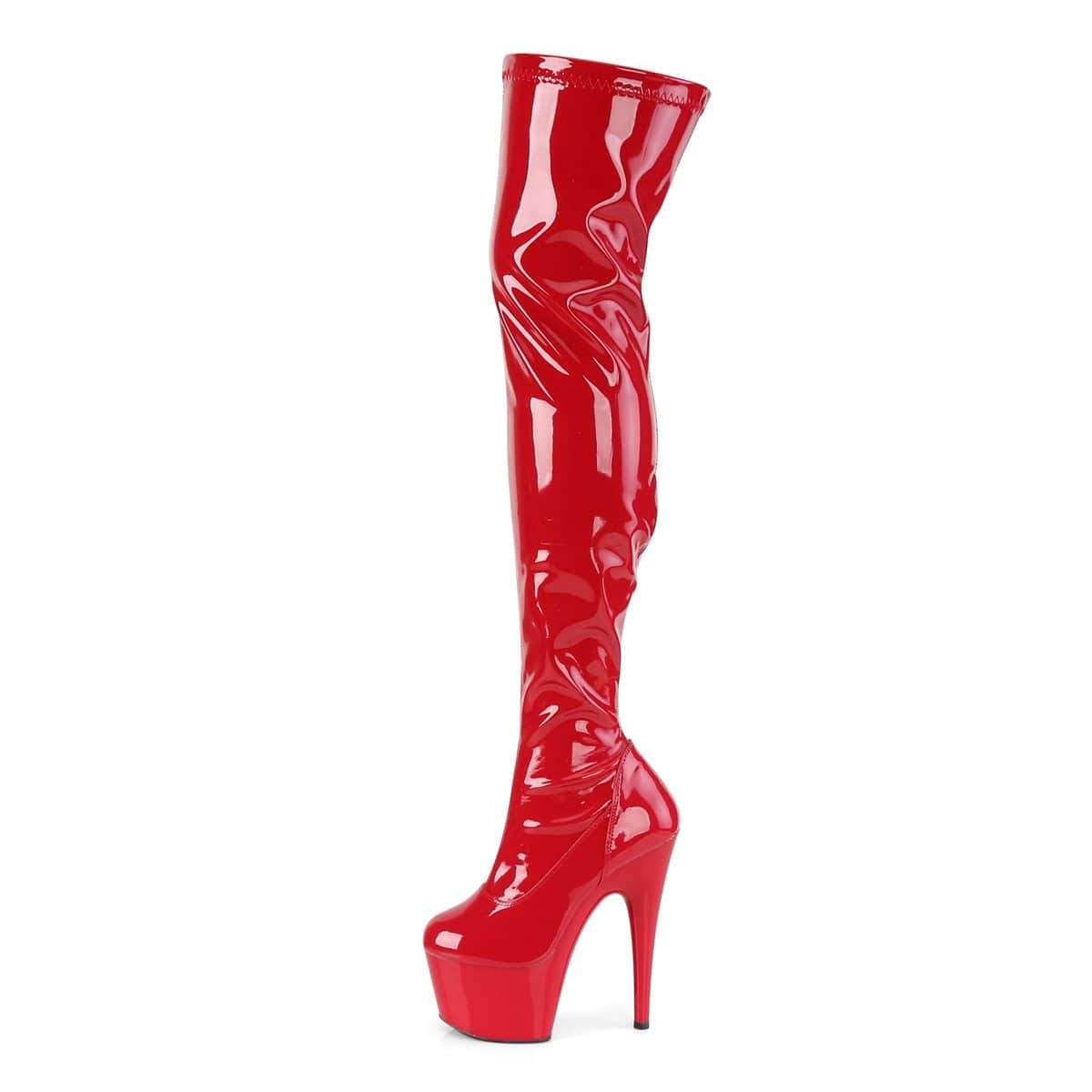 7" Heel, 2 3/4 " PF Thigh High Boots Red Str Pat/Red ADO3000/R/M