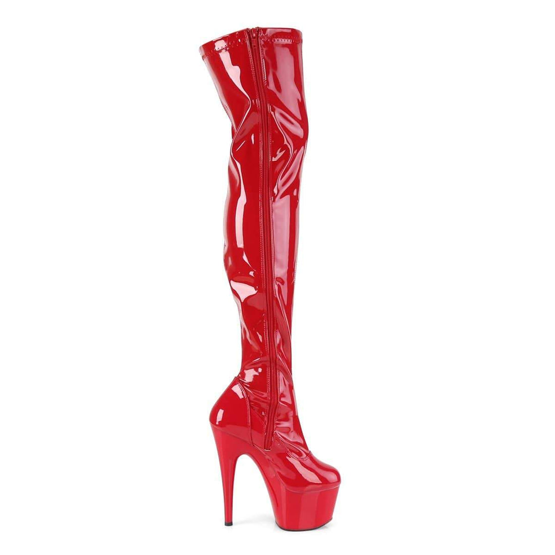 7" Heel, 2 3/4 " PF Thigh High Boots Red Str Pat/Red ADO3000/R/M