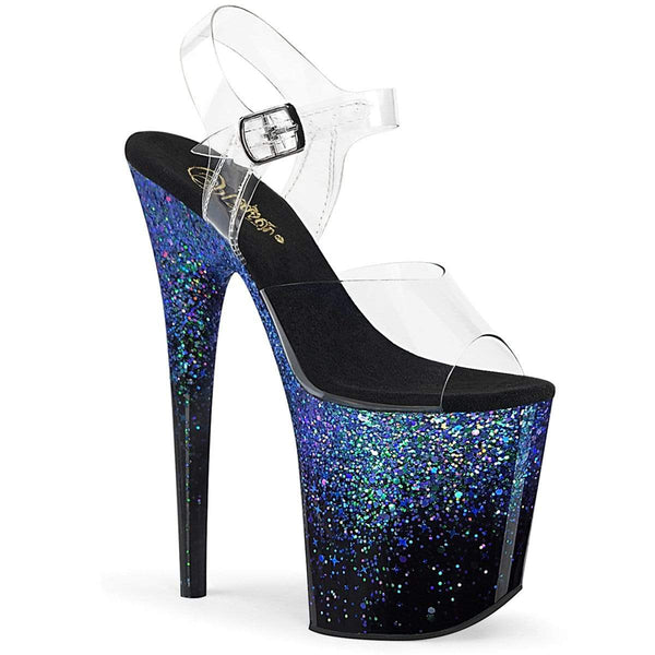 8" Heel, 4" PF 8" Heel Clr/Blk-Blue Multi Glitter FLAM808SS/C/B-BLUG