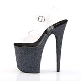 8" Heel, 4" PF 8" Heel Clr/Blk Multi Glitter FLAM808LG/C/BG