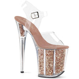 8" Heel, 4" PF 8" Heel Clr/Rose Gold Glitter FLAM808G/C/ROGLDG