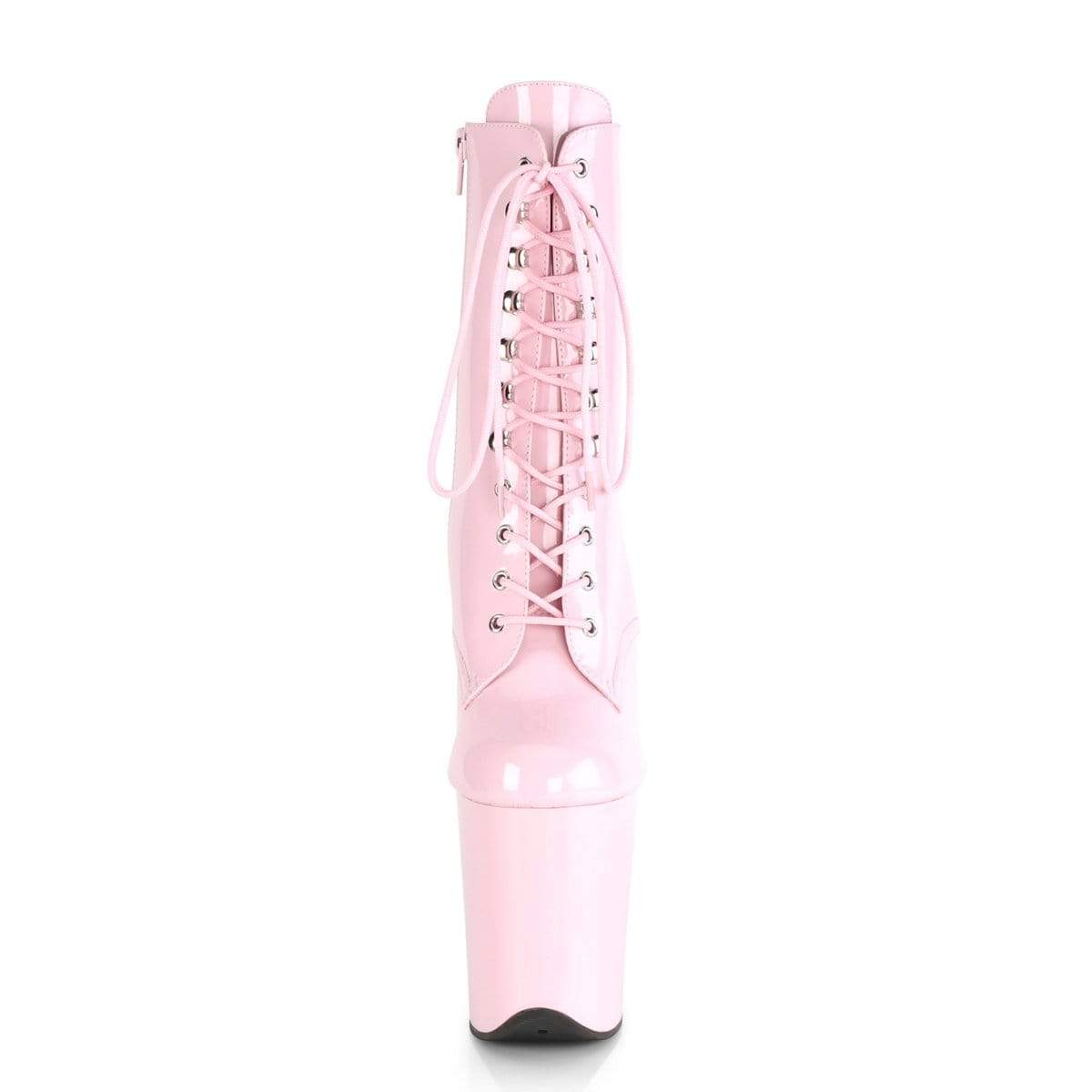 Pleaser Shoes 8" Heel, 4" PF Ankle/Mid-Calf Boots B. Pink Pat/B. Pink FLAM1020/BP/M