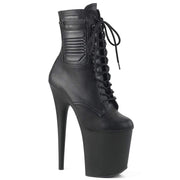Pleaser Shoes 8" Heel, 4" PF Ankle/Mid-Calf Boots Blk Faux Leather/Blk Matte FLAM1020PK/BPU/M