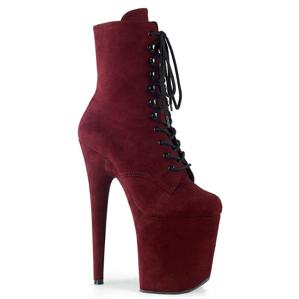 8" Heel, 4" PF Ankle/Mid-Calf Boots Burgundy Faux Suede/Burgundy Faux Suede FLAM1020FS/BYFS/M