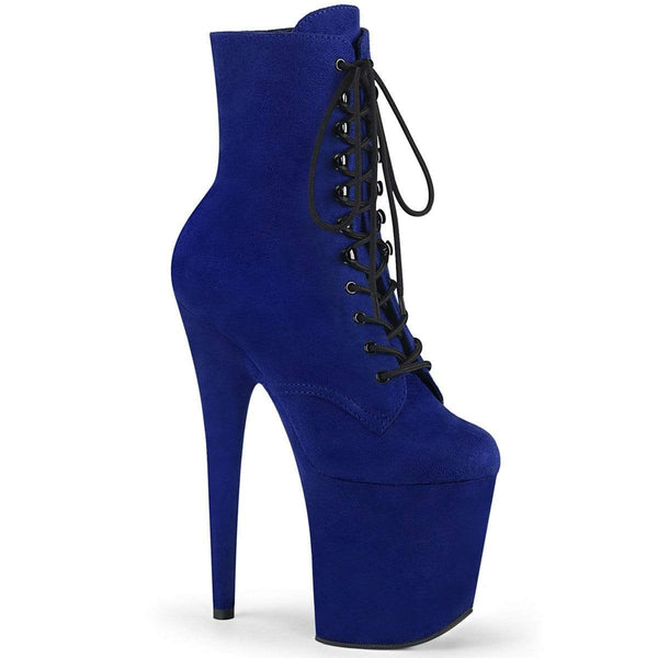 8" Heel, 4" PF Ankle/Mid-Calf Boots Royal Blue Faux Suede/Royal Blue Faux Suede FLAM1020FS/RYBLFS/M