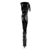 Pleaser Shoes 8" Heel, 4" PF Thigh High Boots Blk Str Pat/Blk FLAM3050/B/M