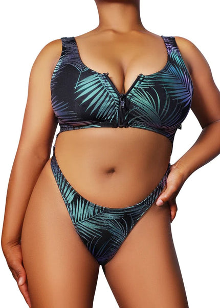 PoleActive Jungle Palm Monokini- Black Teal