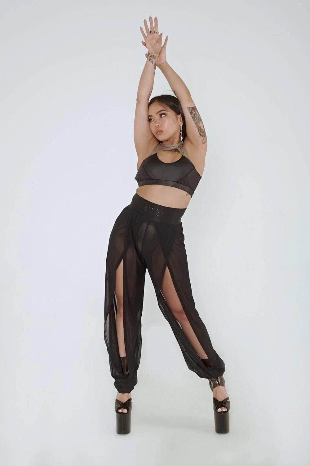 PoleActive Snatched Mesh Flow Pants- Black